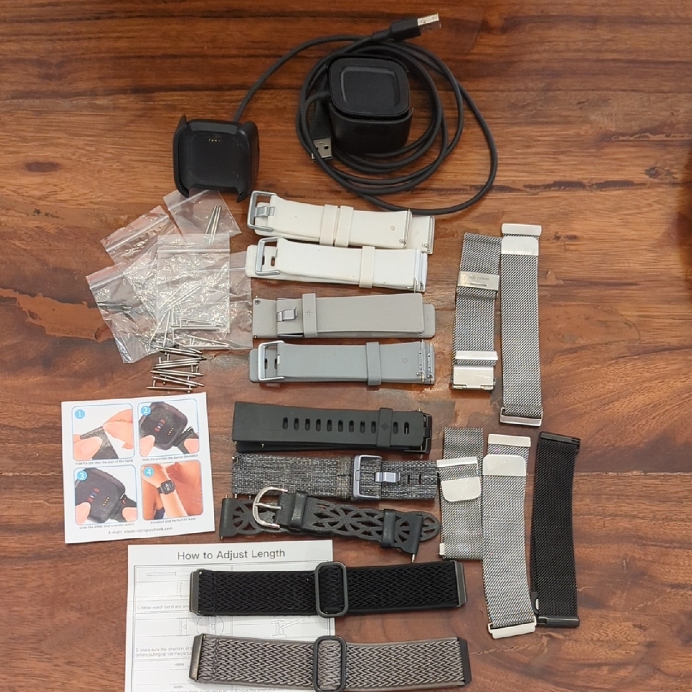 Fitbit Watch Bands and Chargers - Black, Silver, Gray & White